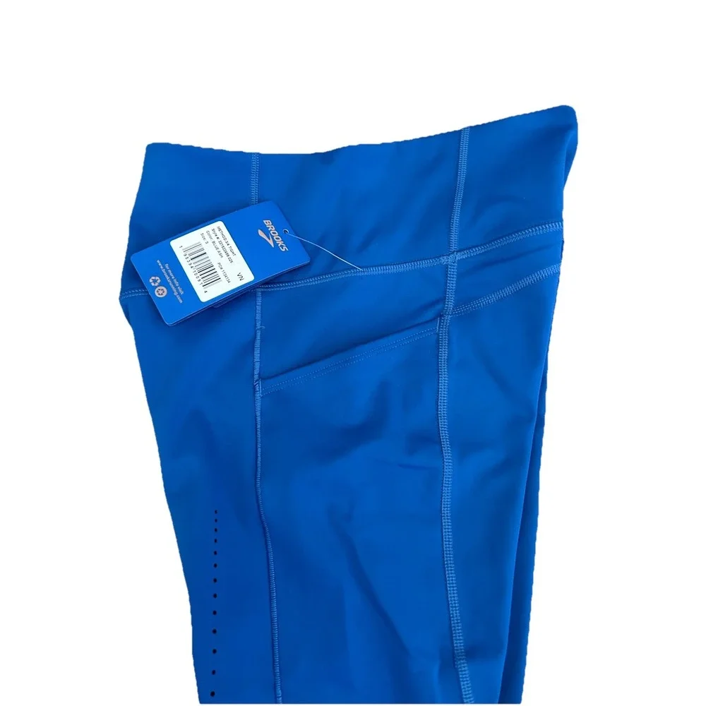 Brooks Women's Method 3/4 Running Tights Blue Ash Phone Pockets Stretch Sz S NWT